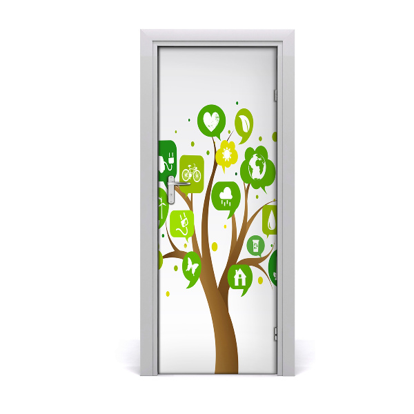 Sticker de porte Arbre avec symboles écologiques