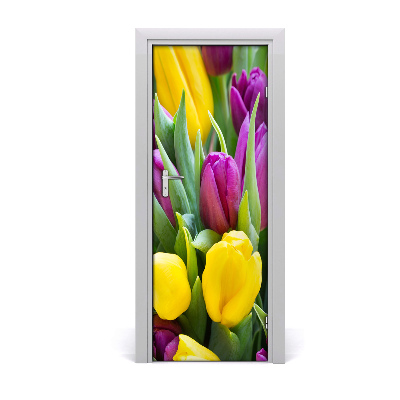 Décoration porte Tulipes colorées