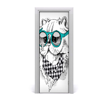 Sticker porte Chat à lunettes