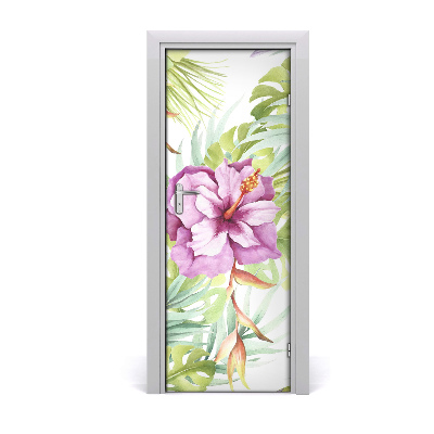 Poster porte Motif hawaïen fleurs