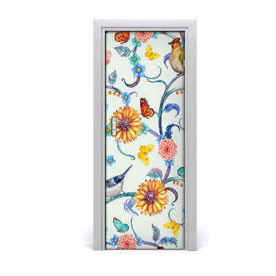 Poster porte Oiseau papillon fleurs