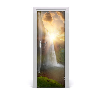 Poster porte Chutes d'eau ensoleillées en Islande