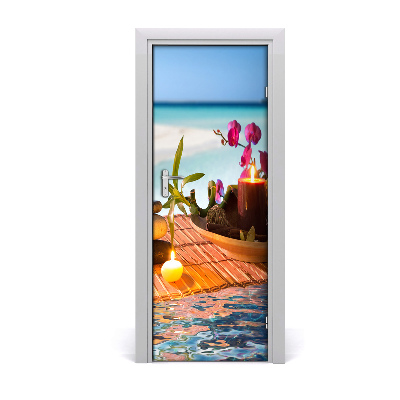 Sticker de porte Orchidée bambou océan