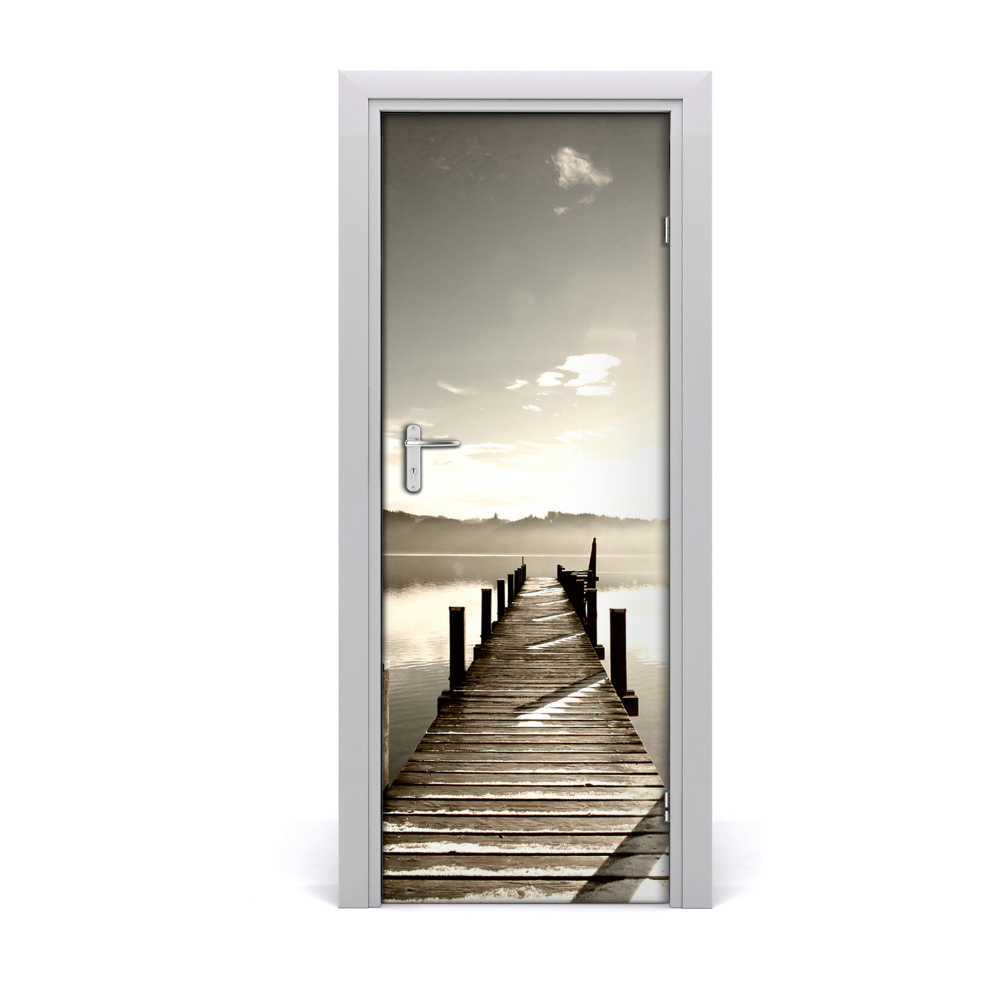 Autocollant porte Quai en bois gris