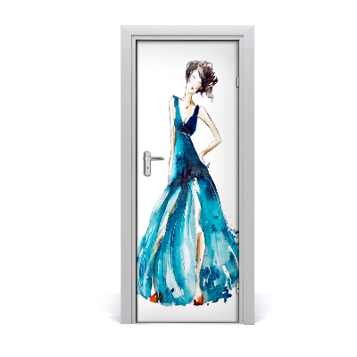 Sticker porte Femme en robe bleue
