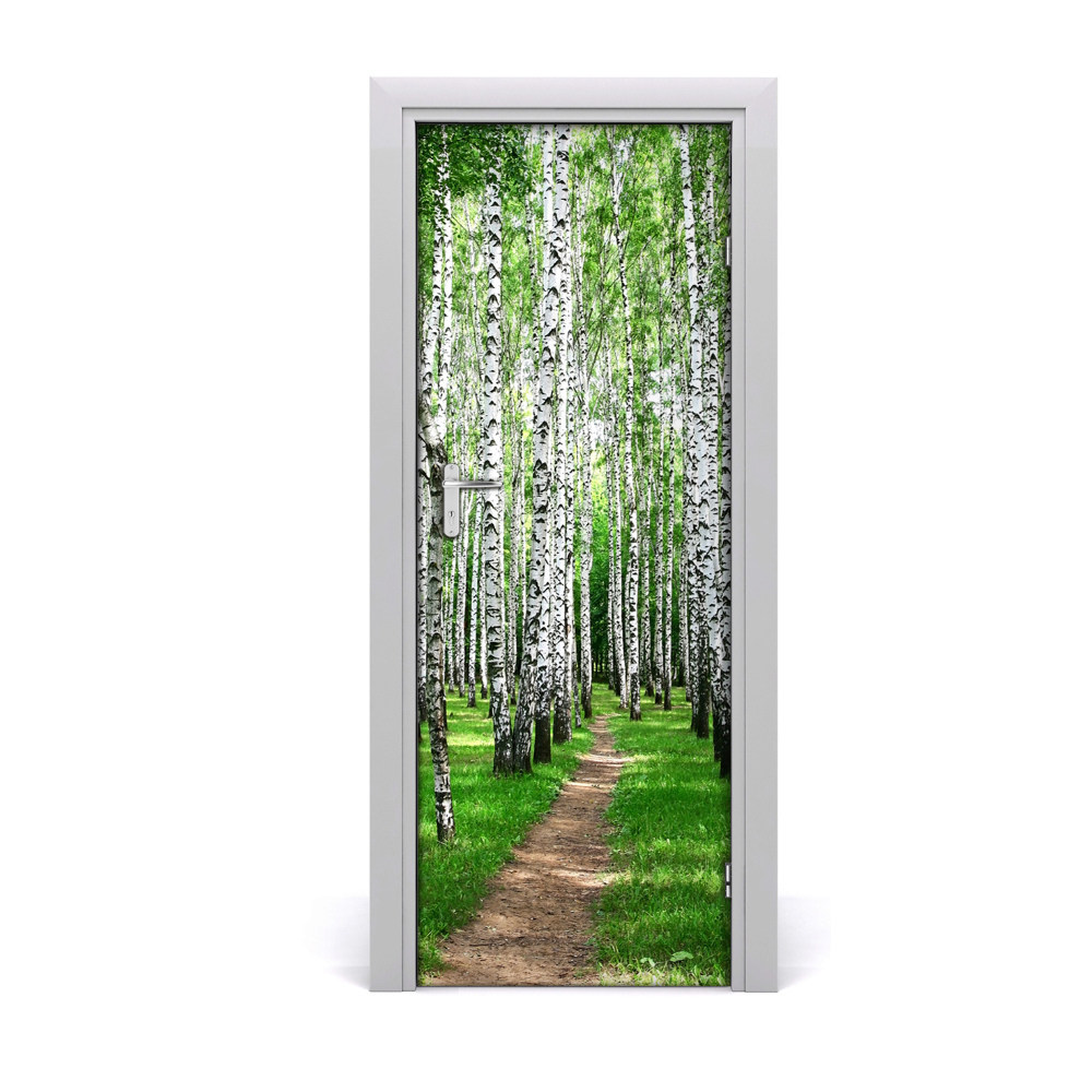 Sticker porte Sentier de forêt de bouleaux