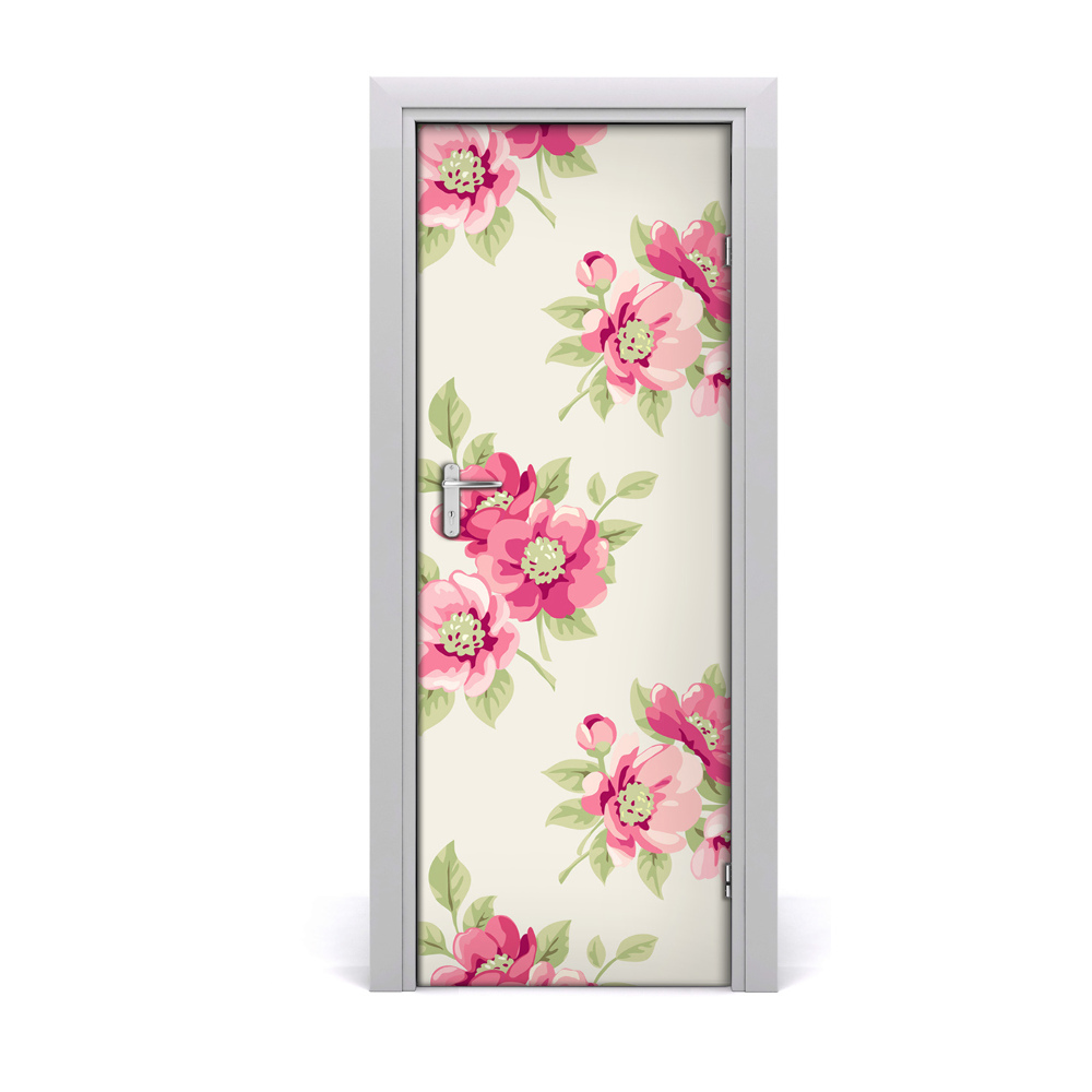 Autocollant porte Fleurs roses