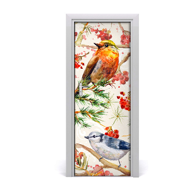 Autocollant porte Oiseaux fleurs
