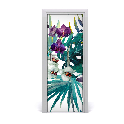 Poster porte Fleurs hawaïennes feuilles