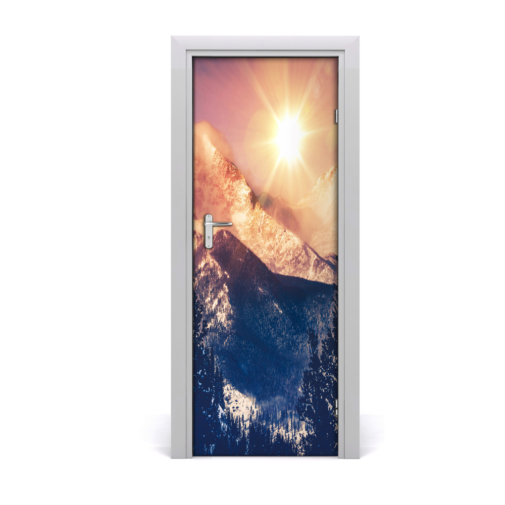 Poster porte Soleil sur les montagnes et la forêt