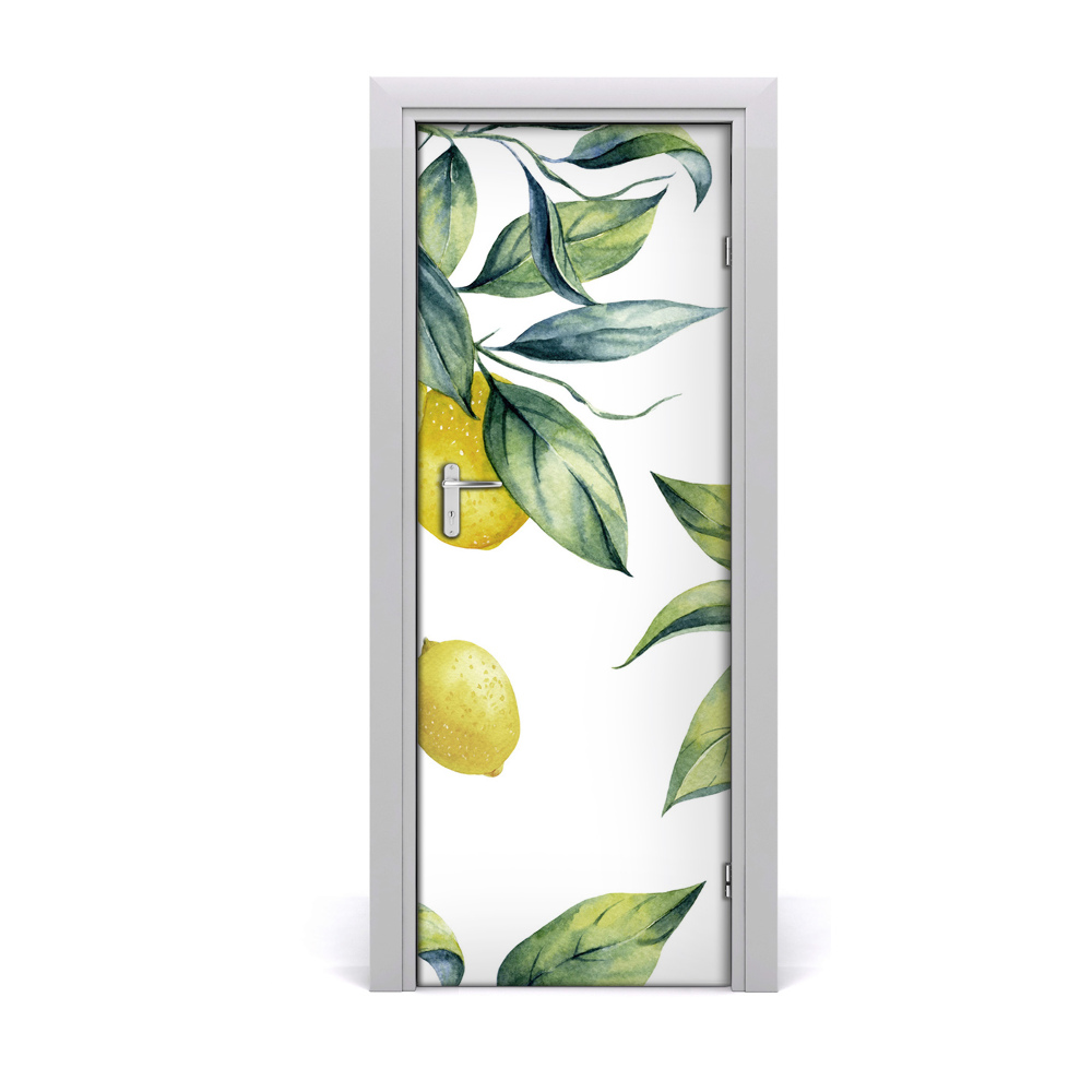 Autocollant porte Citrons et feuilles