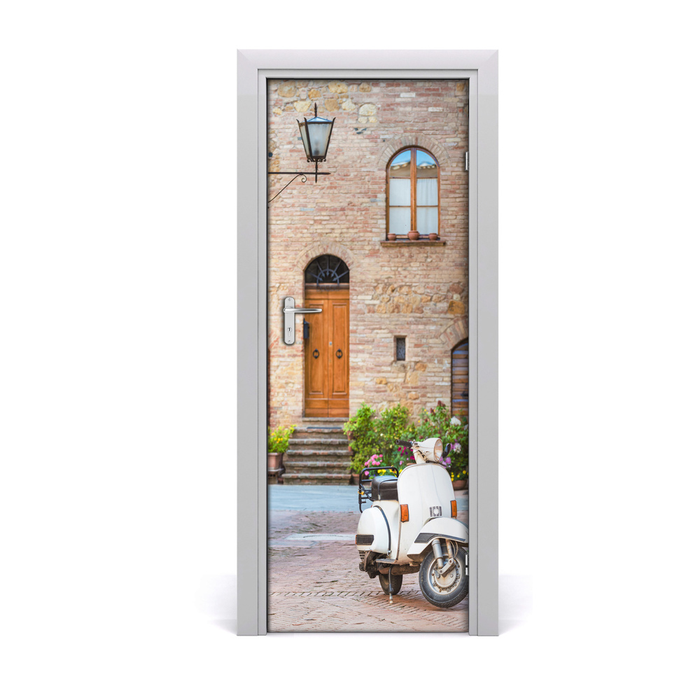 Sticker porte Rues italiennes scooter blanc
