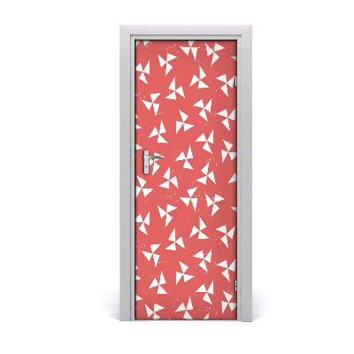 Décoration porte intérieur Fond rouge triangles blancs