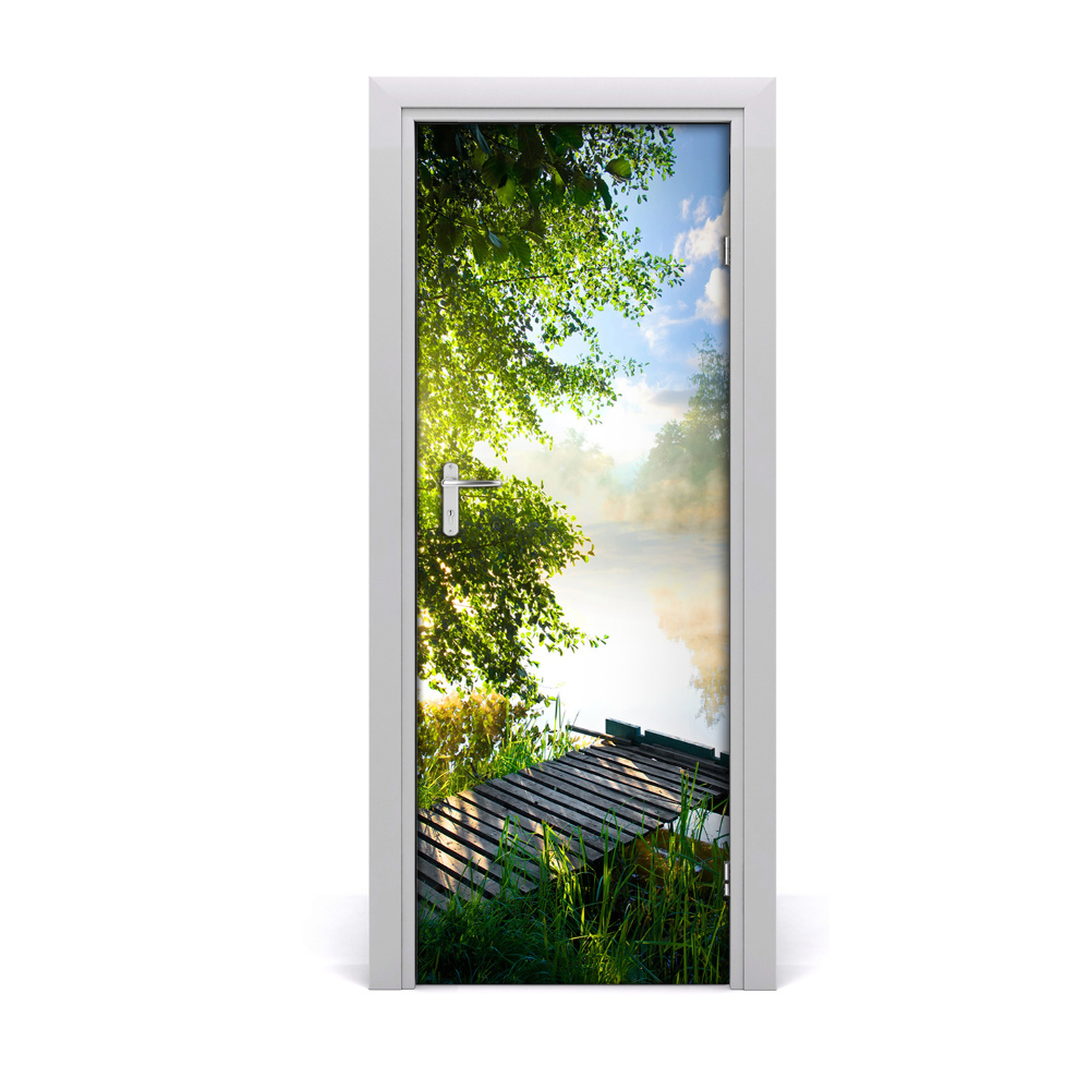 Décoration porte Pont en bois au-dessus du lac