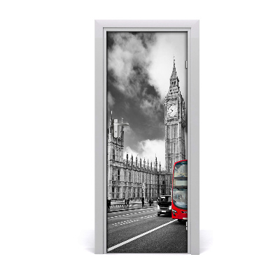 Autocollant porte Big Ben noir et blanc