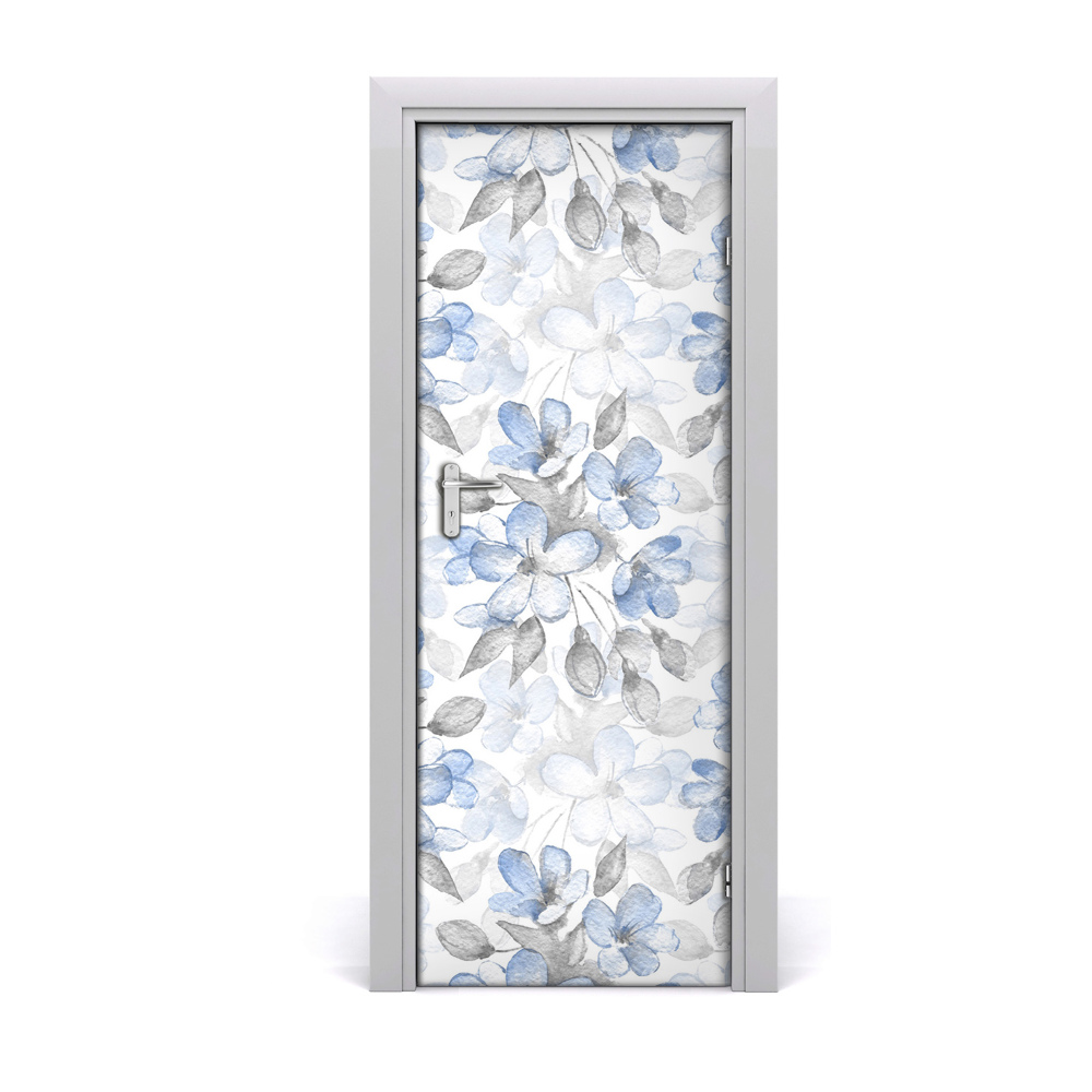 Décoration porte Feuilles de fleurs bleues