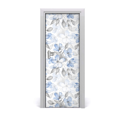 Décoration porte Feuilles de fleurs bleues