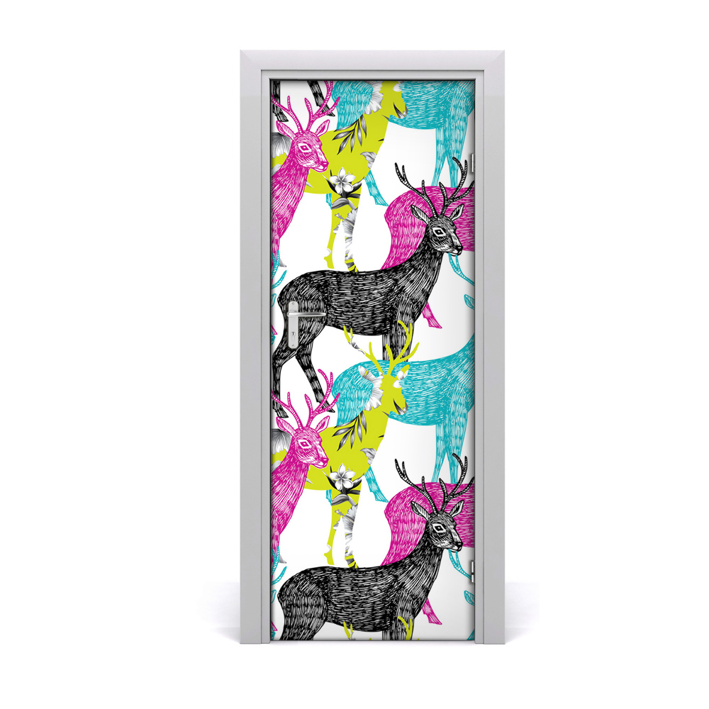 Décoration porte Cerfs colorés
