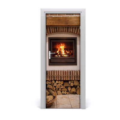 Sticker porte Cheminée et bois de chauffage