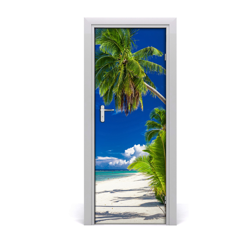 Sticker porte Palmiers sur une plage blanche