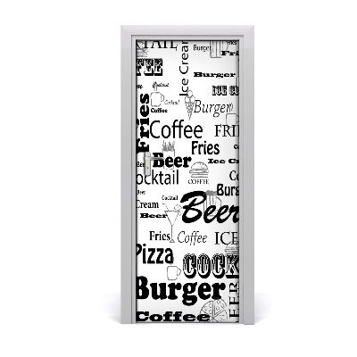 Autocollant porte Menu de restaurant noir et blanc