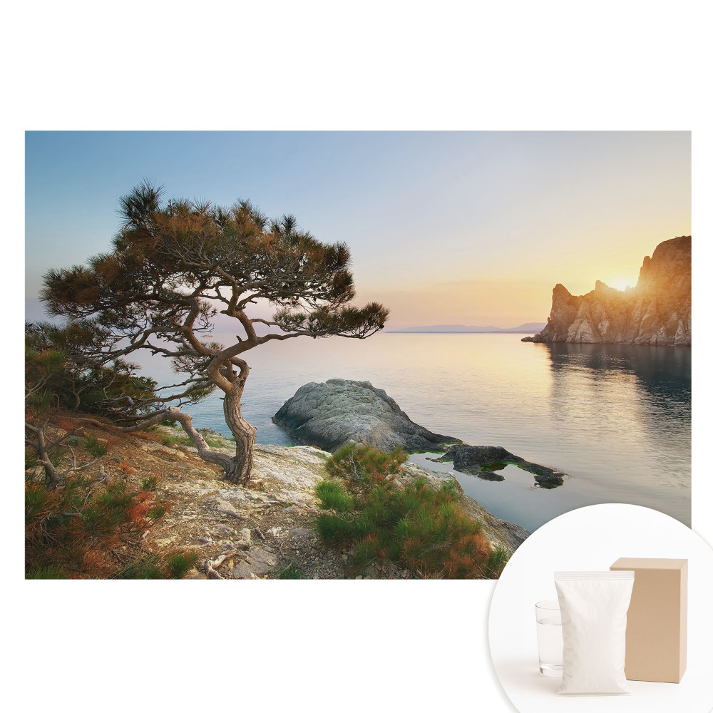 Papier peint photo sur tissu non tissé représentant un coucher de soleil pittoresque sur la falaise