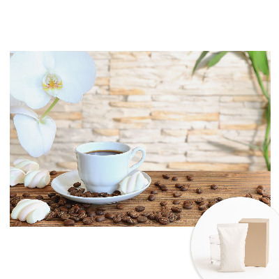 Papier peint photo sur tissu non tissé Café et orchidée sur bois