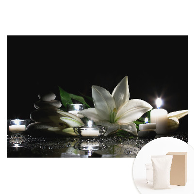 Papier peint photo grand format motif lys avec pierres et bougies