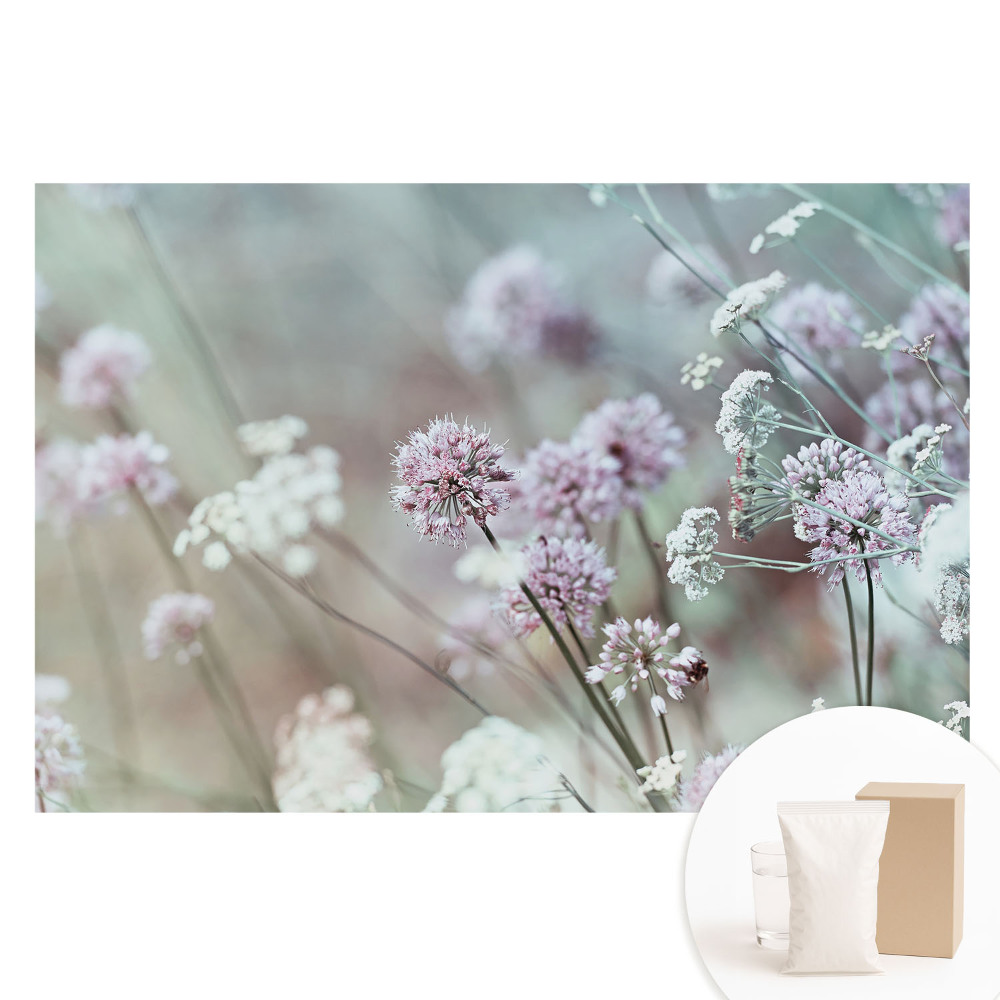 Papier peint photographique sur tissu non tissé Fleurs pastel sur fond naturel