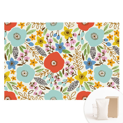 Papier peint intissé à motif de fleurs colorées sur fond blanc