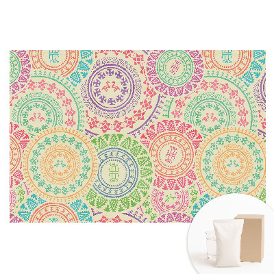 Papier peint panoramique intissé Mandalas style bohème couleurs pastel
