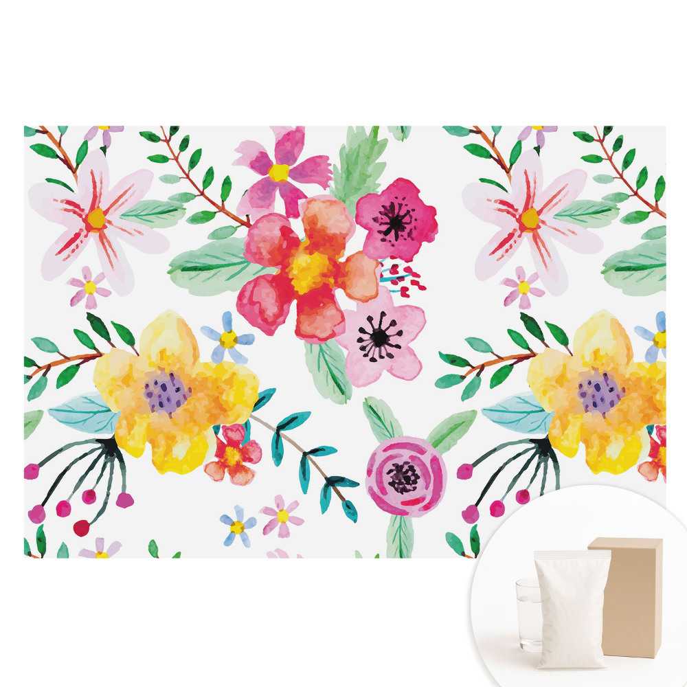 Papier peint panoramique intissé Fleurs aquarelle colorées