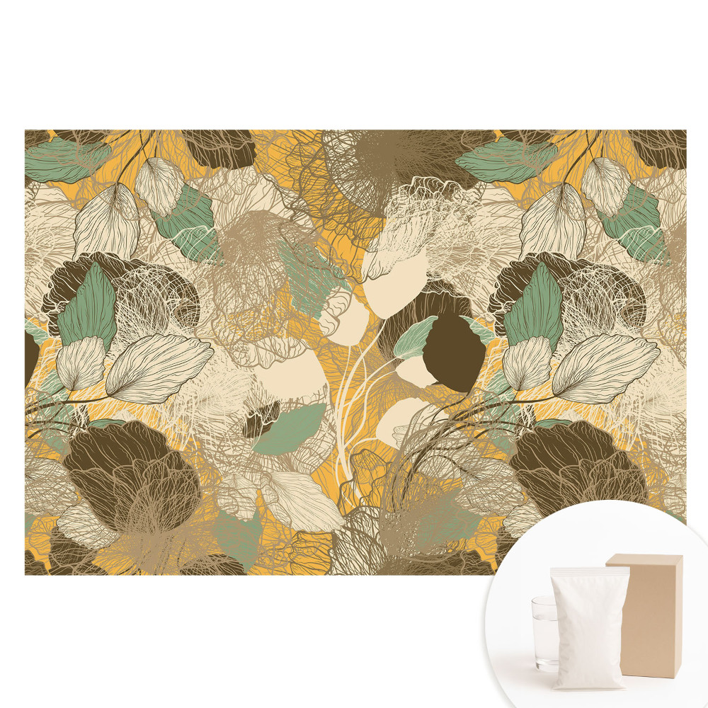 Papier peint panoramique intissé Motif feuilles et fleurs délicates