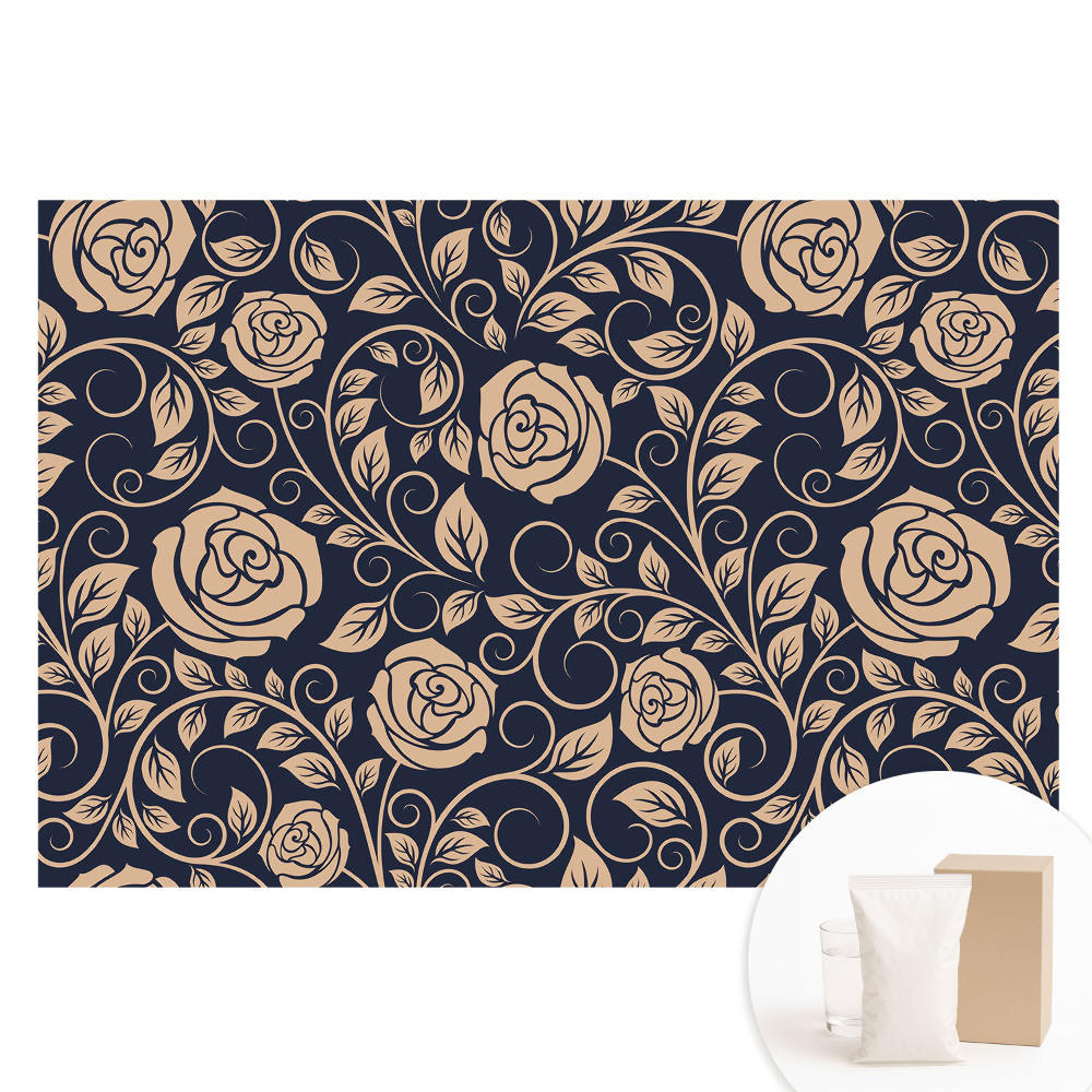 Papier peint photo grand format à motif de roses classiques sur fond bleu marine
