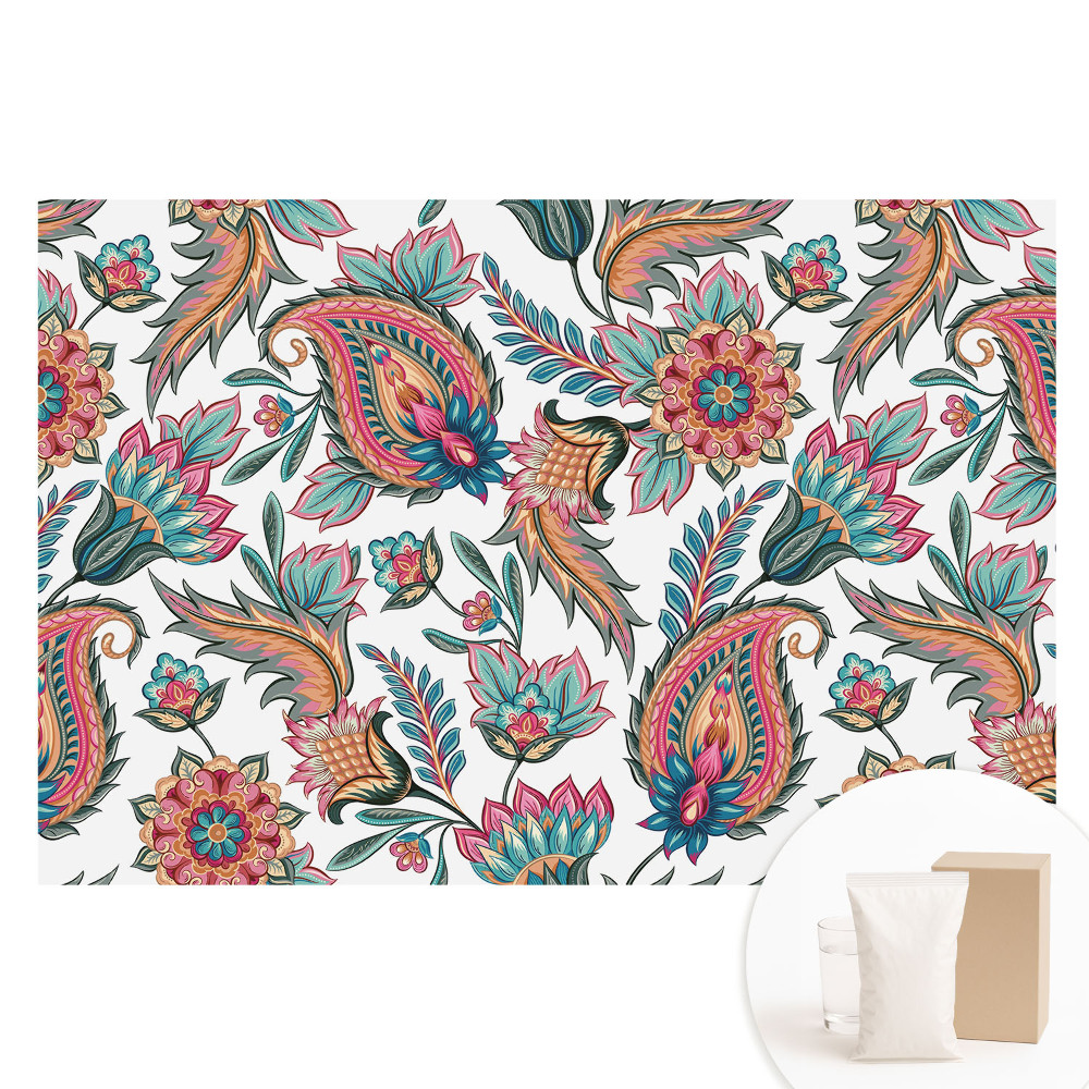 Papier peint intissé Motif cachemire avec fleurs et feuilles