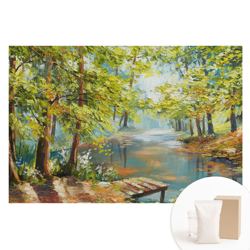 Papier peint panoramique intissé paysage forestier avec lac