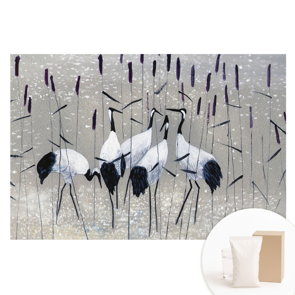 Papier peint intissé Des grues élégantes parmi l'herbe