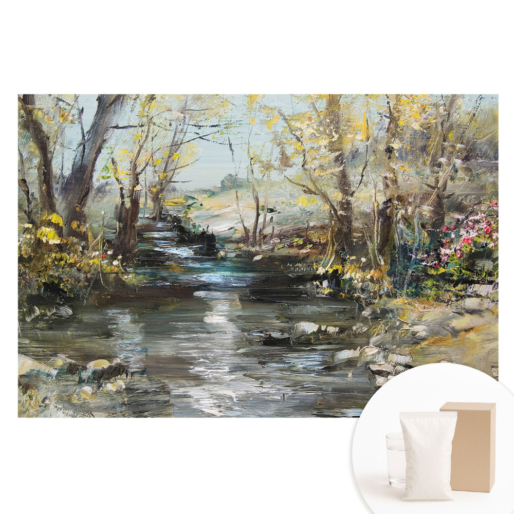 Papier peint photo paysage forestier avec ruisseau sur tissu non tissé