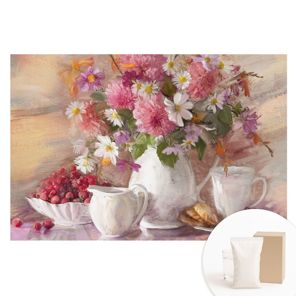 Papier peint intissé Un bouquet de fleurs avec des accessoires soigneusement agencés