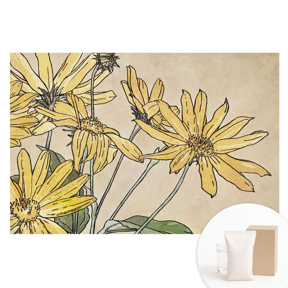 Papier peint intissé à motif de fleurs jaunes sur fond beige