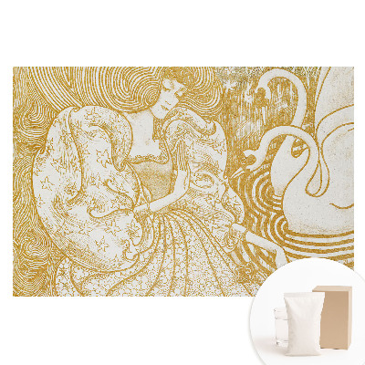 Papier peint photo sur tissu non tissé Femme aux cygnes style conte de fées