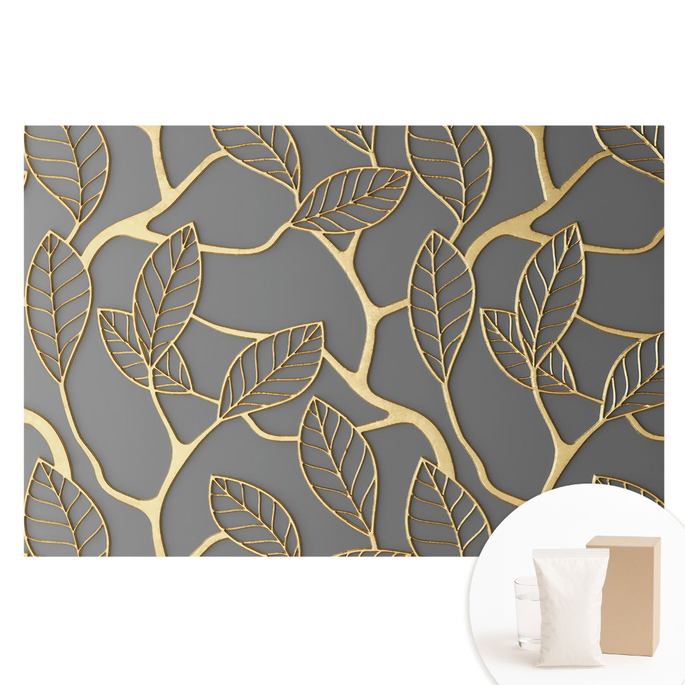 Papier peint photographique sur tissu non tissé Feuilles sur fond gris, motif subtil