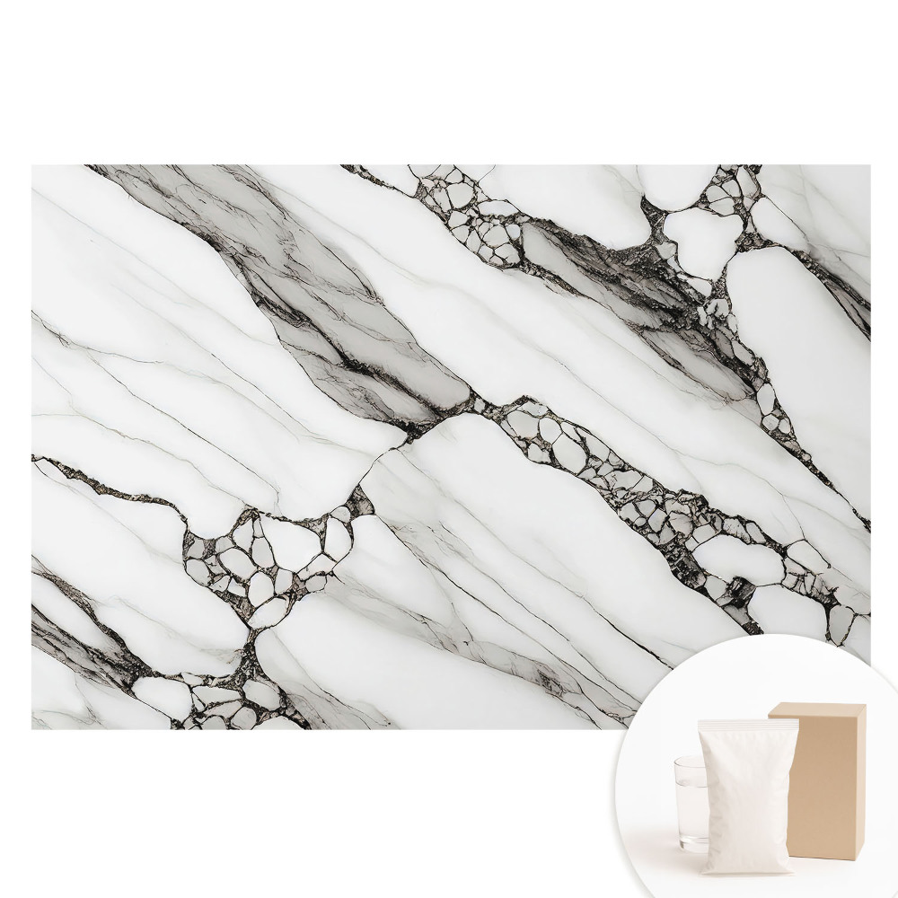 Papier peint intissé à motif de veines noires sur fond de pierre blanche