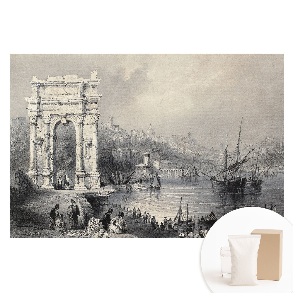 Papier peint photo sur tissu non tissé représentant un port de plaisance historique avec une arche ancienne