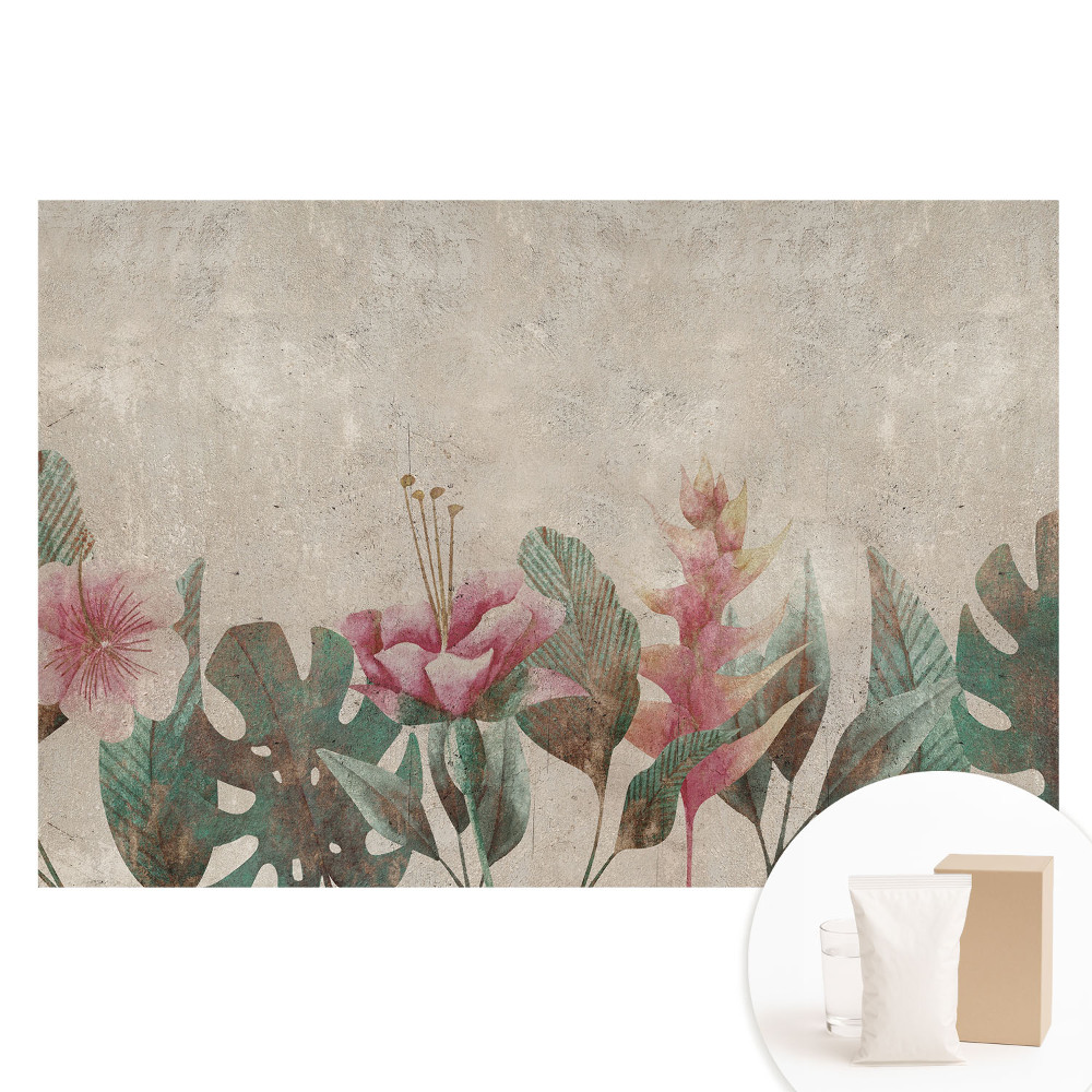 Papier peint photo sur intissé fleurs et feuilles pastel harmonie vintage