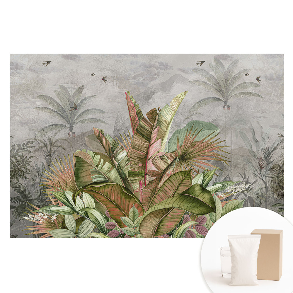 Papier peint intissé à motif de feuilles tropicales style vintage