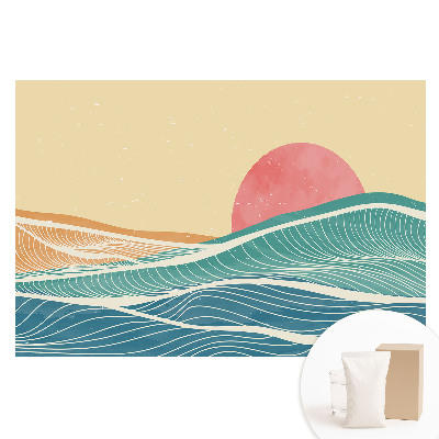 Papier peint photo sur tissu non tissé motif abstrait vagues et soleil rose