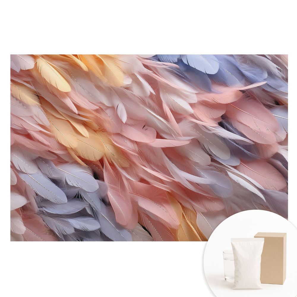 Papier peint panoramique intissé légèreté des plumes pastel