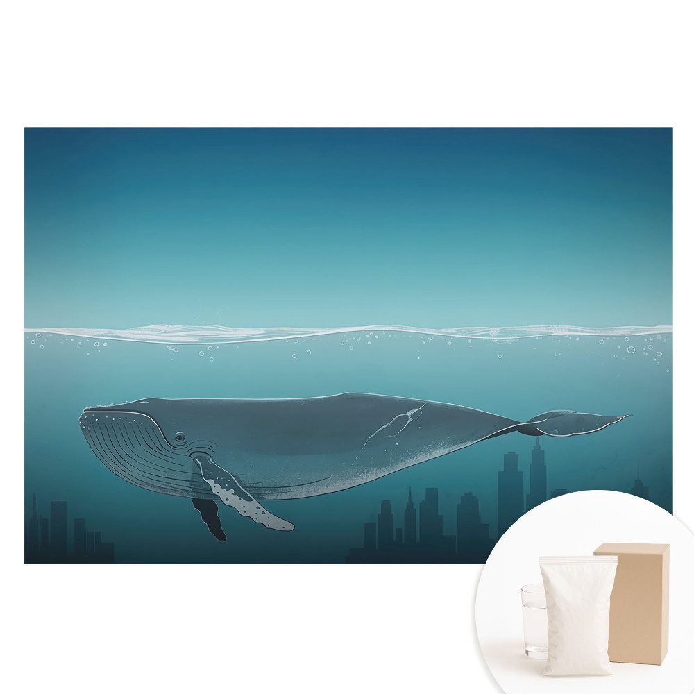 Papier peint intissé photographique La baleine et la ville au coucher du soleil