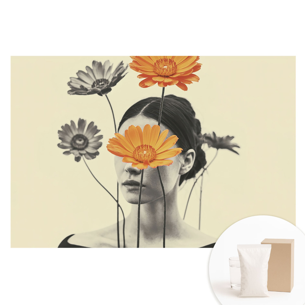 Papier peint intissé surréaliste motif fleurs et visage